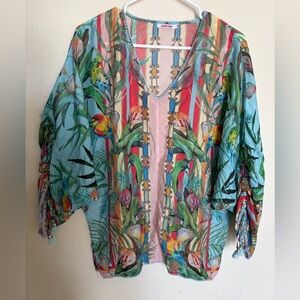 Johnny Was Silk-100% Blouse Women’s  Size XS Multicolor Tropical